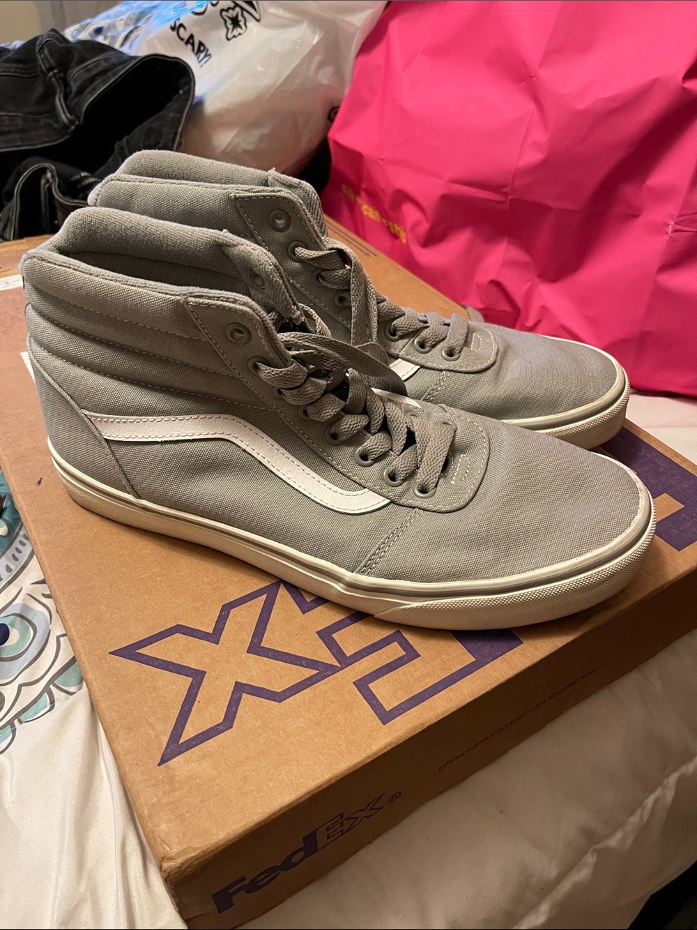 Vans Classic High-Top Canvas Sneakers in Light Gray with White Stripe